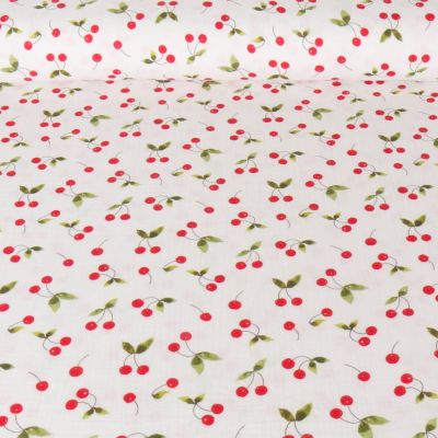 Tissu Double gaze de Coton Digital Poppy Cerises rouges sur fond Blanc - Par 10 cm
