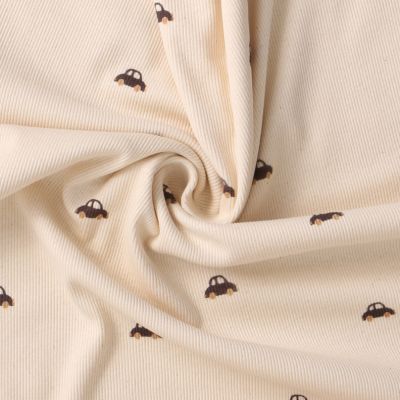 Tissu Jersey Bord Côte stretch Mobbi sur fond Beige - Par 10 cm