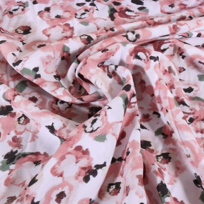Coupon Tissu Viscose extensible Fleuris Mia sur fond Blanc - Coupon de 250 cm