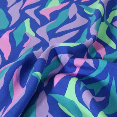 Tissu Viscose lenzing EcoVero Flammes Tropicales sur fond Bleu roi - Par 10 cm