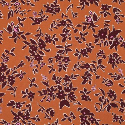 Tissu Viscose légère Fleuris Afonso sur fond Rouille - Par 10 cm
