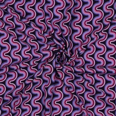 Tissu Viscose imprimé vaguelettes rétro tons Violet sur fond Noir - Par 10 cm