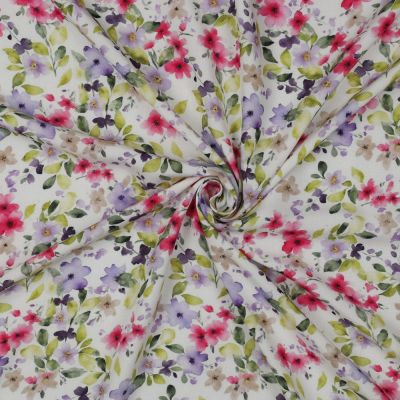 Tissu Viscose imprimé digital petites fleurs sur fond Blanc cassé - Par 10 cm