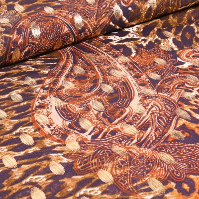 Coupon Tissu Mousseline Motifs cachemire lurex sur fond Jaune - Coupon de 90 cm