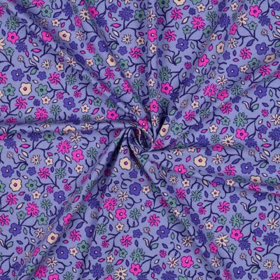 Tissu Jersey Coton imprimé Petites fleurs multicolores sur fond Lilas - Par 10 cm
