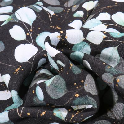 Tissu Viscose Aqua Eucalyptus sur fond Noir - Par 10 cm
