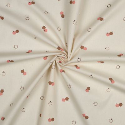 Tissu Popeline de Coton Bio Petites pommes sur fond Ecru - Par 10 cm