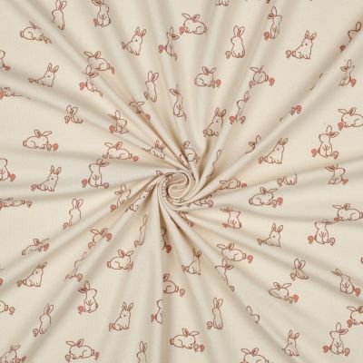 Coupon Tissu Jersey Coton imprimé Bio Lapins sur fond Ecru - Coupon de 90 cm