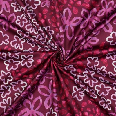 Tissu Micro Satin digital imprimé Fleuris sur fond Violet - Par 10 cm