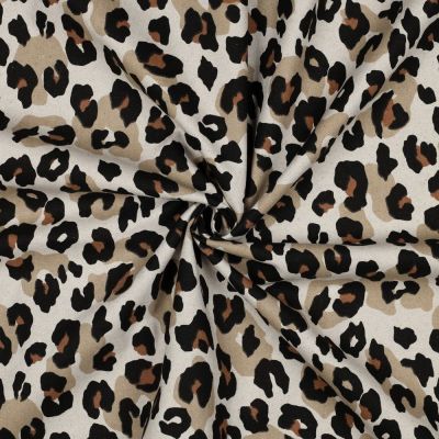 Tissu Toile Coton Canvas aspect Lin Léopard Noir sur fond Naturel - Par 10 cm