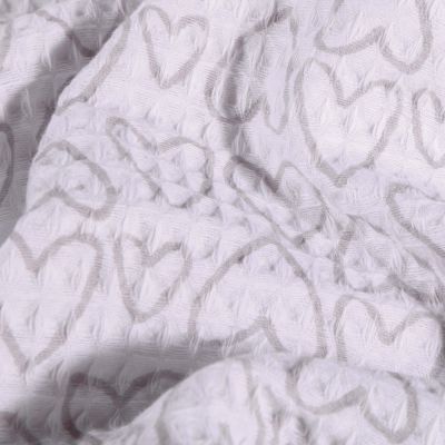 Coupon Tissu Nid d&#039;abeille imprimé Cœurs gris sur fond Blanc - Coupon de 50 cm