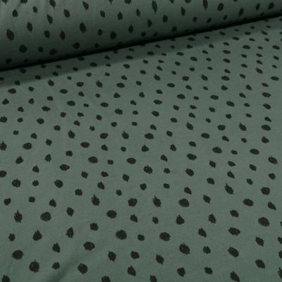 Coupon Tissu Sweat léger envers molletonné Bio Pois noirs sur fond Vert foncé - Coupon de 20 cm
