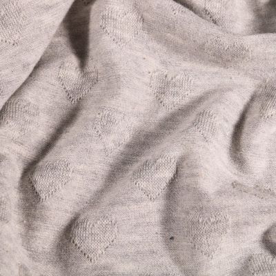 Coupon Tissu Jersey coton Cœurs 3D en relief sur fond Gris chiné - Coupon de 60 cm