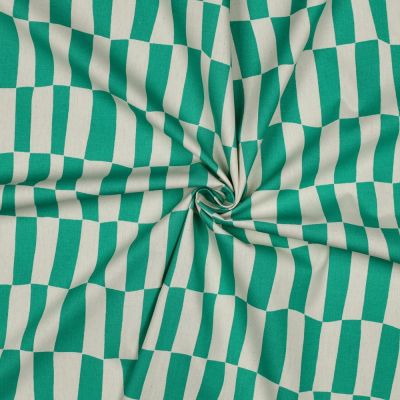 Tissu Popeline de Coton Bio Jennifer Bouron carreaux Vert sur fond Naturel - Par 10 cm