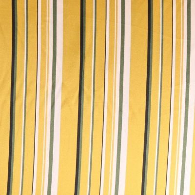 Coupon Tissu satin  Rayures noires blanches et kaki sur fond Jaune or - Coupon de 60 cm