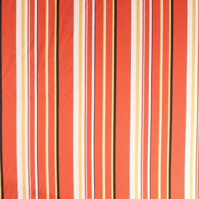 Tissu satin  Rayures noires blanches et ocre sur fond Rouille - Par 10 cm