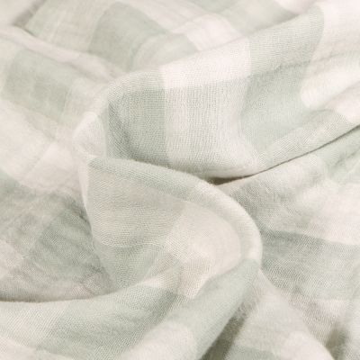 Tissu Double gaze reversible Vichy sur fond Vert pastel - Par 10 cm