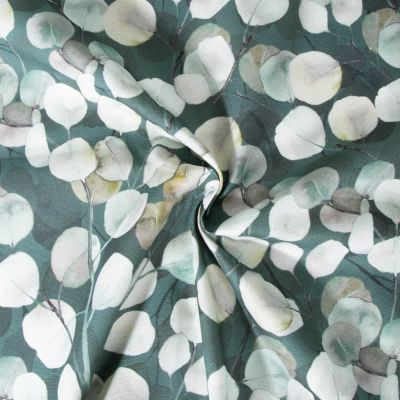 Coupon Tissu Coton Semi Panama Eucalyptus sur fond Vert - Coupon de 60 cm