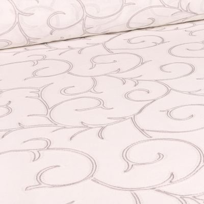 Tissu Voilage grande largeur spirale grise brodé sur fond Blanc cassé - Par 10 cm