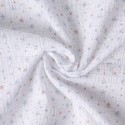 Tissu Double gaze de Coton Etoile beige ciel sur fond Blanc - Par 10 cm