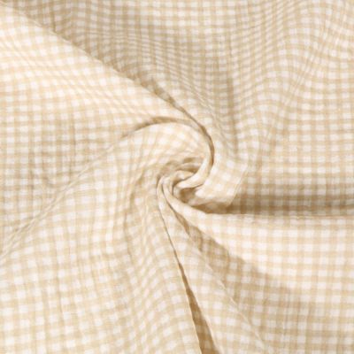 Tissu Double gaze de Coton Vichy beige sur fond Blanc - Par 10 cm