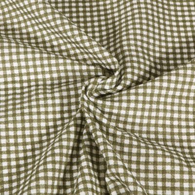 Tissu Double gaze de Coton Vichy vert kaki sur fond Blanc - Par 10 cm