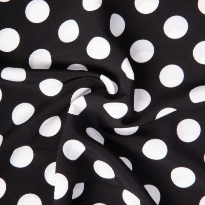 Tissu Crêpe léger Grand pois Blancs sur fond Noir - Par 10 cm