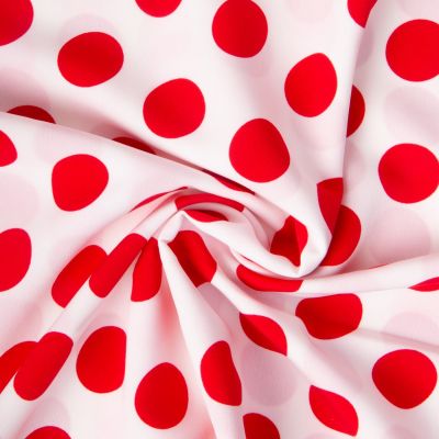 Tissu Crêpe léger Grand pois Rouges sur fond Blanc - Par 10 cm