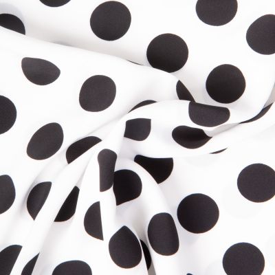 Tissu Crêpe léger Grand pois Noirs sur fond Blanc - Par 10 cm