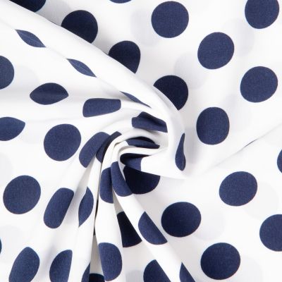 Tissu Crêpe léger Grand pois Bleu marine sur fond Blanc - Par 10 cm