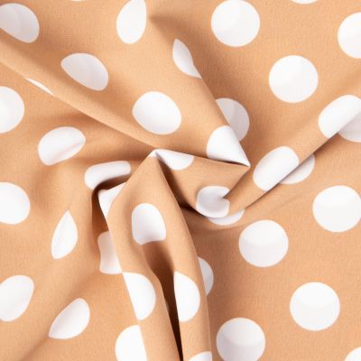 Tissu Crêpe léger Grand pois Blancs sur fond Beige - Par 10 cm