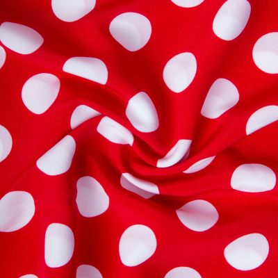 Tissu Crêpe léger Grand pois Blancs sur fond Rouge - Par 10 cm