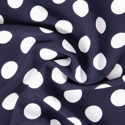 Tissu Crêpe léger Grand pois Blancs sur fond Bleu marine - Par 10 cm
