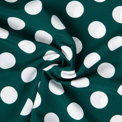 Tissu Crêpe léger Grand pois Blancs sur fond Vert - Par 10 cm