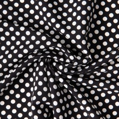 Tissu Crêpe léger Pois blancs sur fond Noir - Par 10 cm