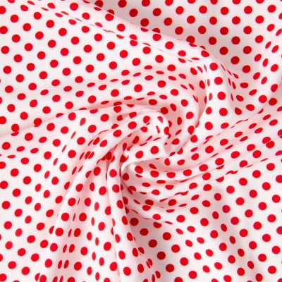 Tissu Crêpe léger Pois rouge sur fond Blanc - Par 10 cm