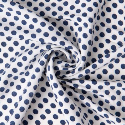 Tissu Crêpe léger Pois marine sur fond Blanc - Par 10 cm
