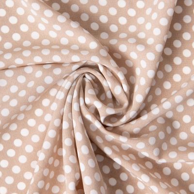 Tissu Crêpe léger Pois blanc sur fond Beige - Par 10 cm