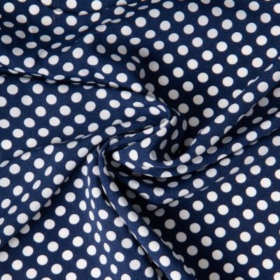 Tissu Crêpe léger Pois blanc sur fond Bleu marine - Par 10 cm