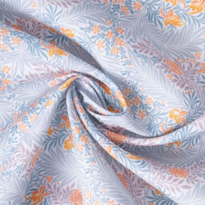 Tissu Polyester Empreinte floral sur fond Blanc - Par 10 cm