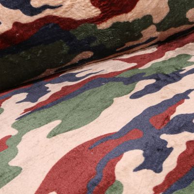 Tissu Doudou Camouflage militaire sur fond Beige - Par 10 cm