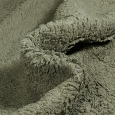  Tissu Fausse fourrure Doudou réversible uni Vert kaki - Par 10 cm