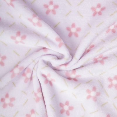 Tissu Doudou imprimé petites fleurs Rose sur fond Parme - Par 10 cm