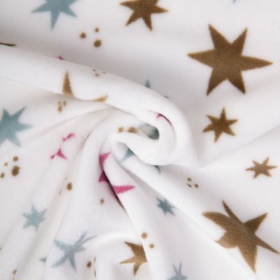 Tissu Doudou imprimé ciel étoilés sur fond Blanc - Par 10 cm