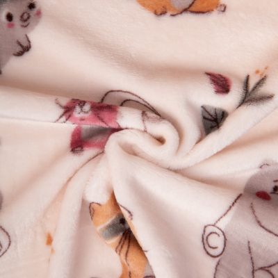 Tissu Doudou imprimé happy compagnons sur fond Beige - Par 10 cm