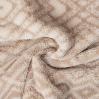 Tissu Doudou imprimé motif losanges et chevrons sur fond Beige clair - Par 10 cm