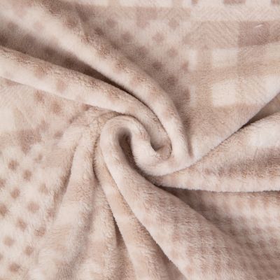 Tissu Doudou imprimé patchwork graphique sur fond Beige clair - Par 10 cm
