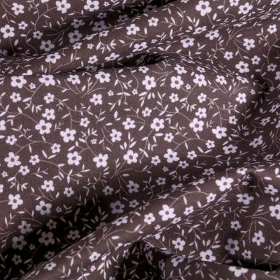 Coupon Tissu Popeline Coton Bio Petites fleurs blanches sur fond Gris - Coupon de 60 cm