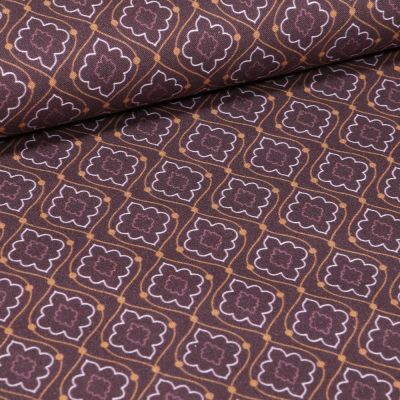 Tissu Coton imprimé Bio Losanges fleuris sur fond Bordeaux - Par 10 cm
