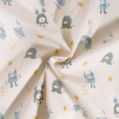 Coupon Tissu Imperméable imprimé Monstres et étoiles sur fond Blanc - Coupon de 50 cm